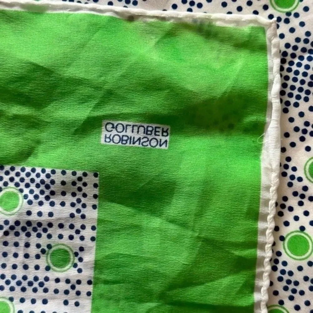 Vintage 70's White Lime Green Polka Dot Silk Rayon Scarf Square Glamour Retro